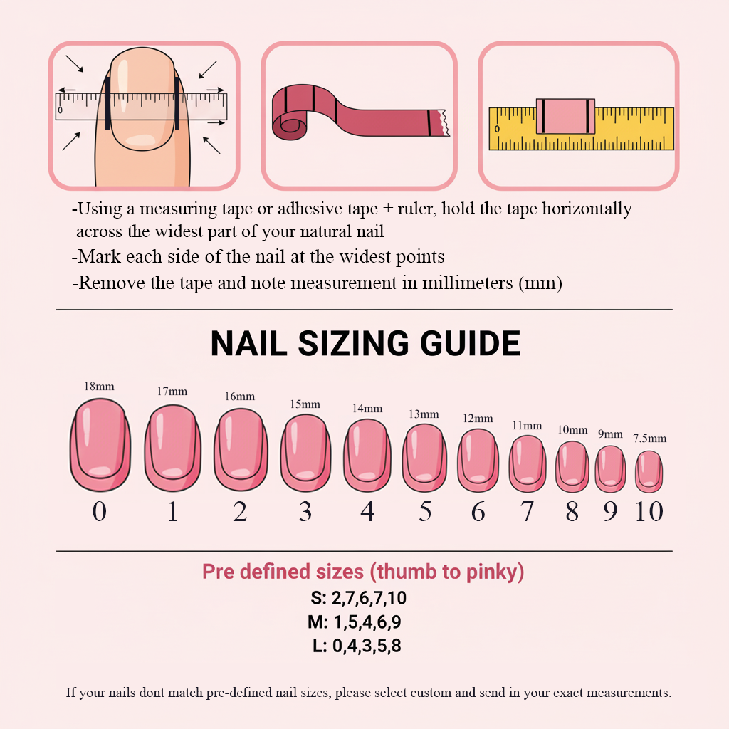 Comprehensive nail sizing guide with measurement instructions